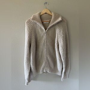 American Threads Wool Blend Cream Knit Full Zip Cozy Sweater Jacket Size M